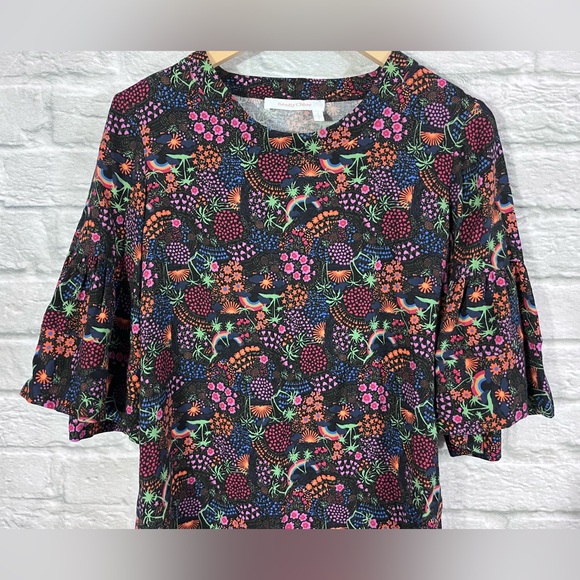 See by Chloe 36 (US 4) Vegas dress black multi-color floral print ruffle sleeves - Picture 4 of 12